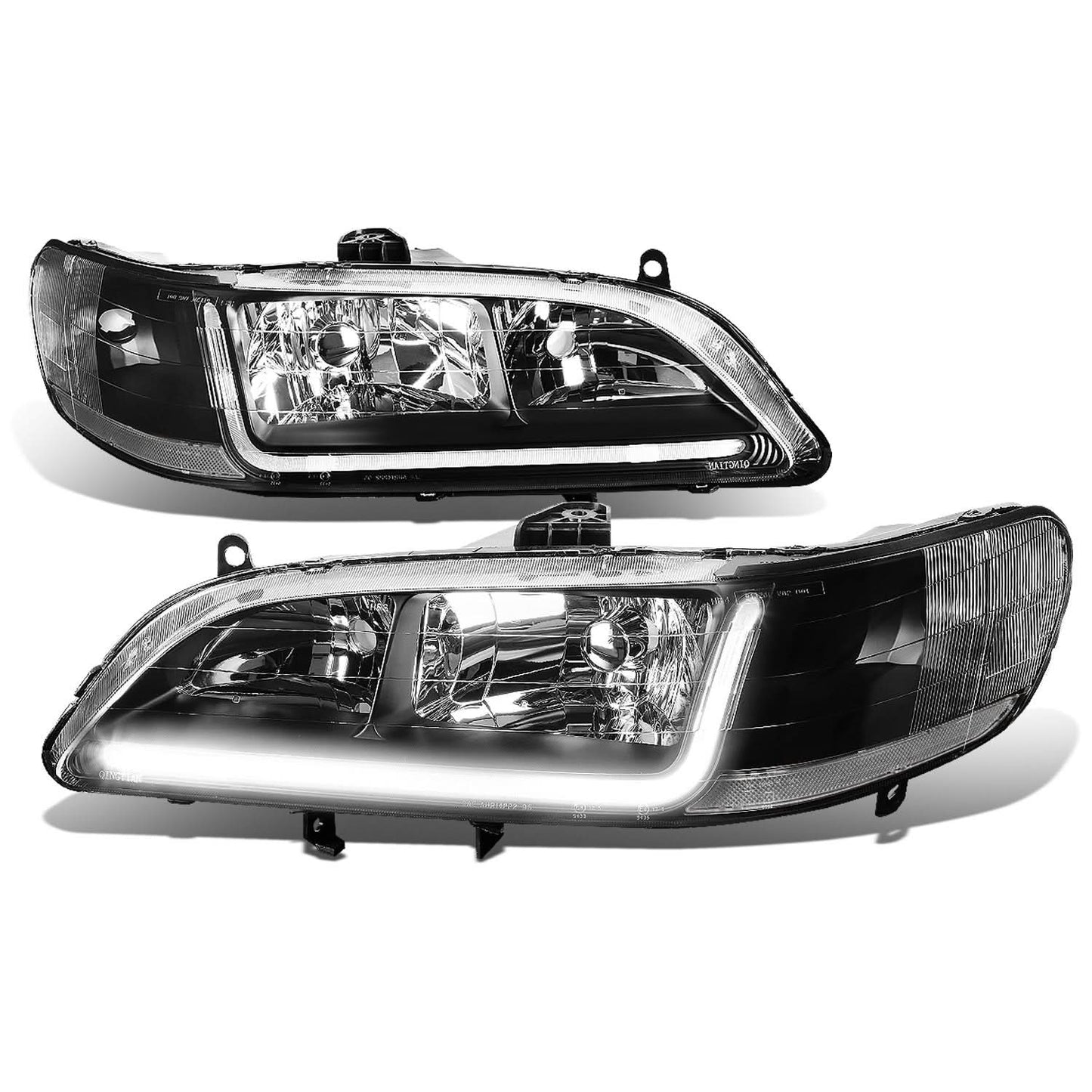 98-02 Honda Accord LED DRL Headlights - Black Housing Clear Corner
