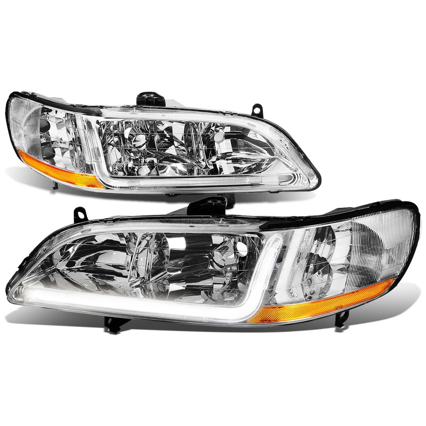 98-02 Honda Accord LED DRL Headlights Chrome Housing Amber Corner