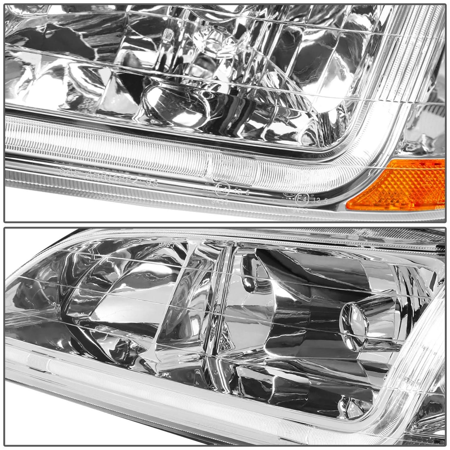 98-02 Honda Accord LED DRL Headlights Chrome Housing Amber Corner
