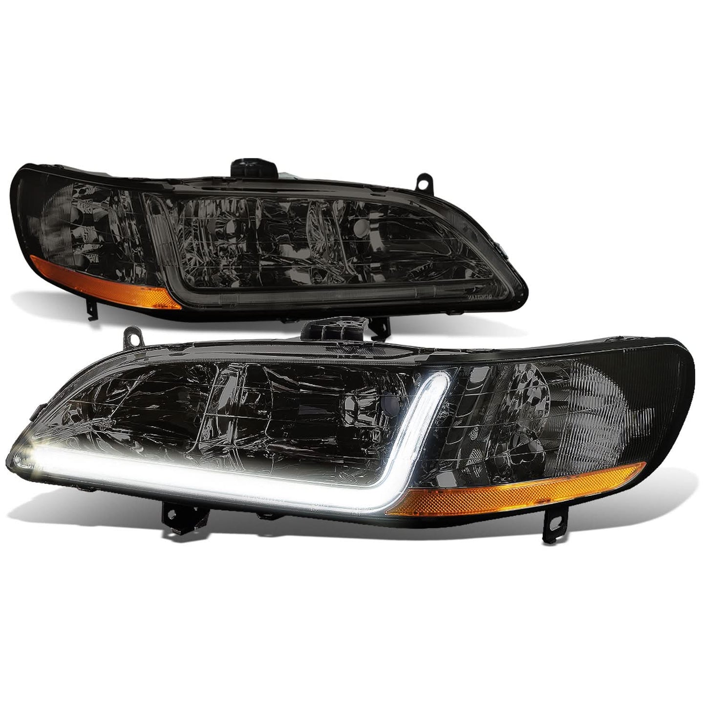 98-02 Honda Accord LED DRL Headlights - Smoke Housing Amber Corner