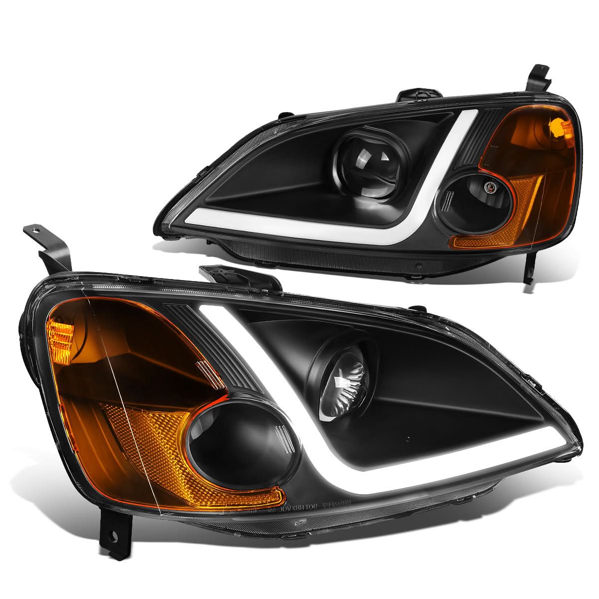01-03 Honda Civic LED DRL Projector Headlights Black Housing