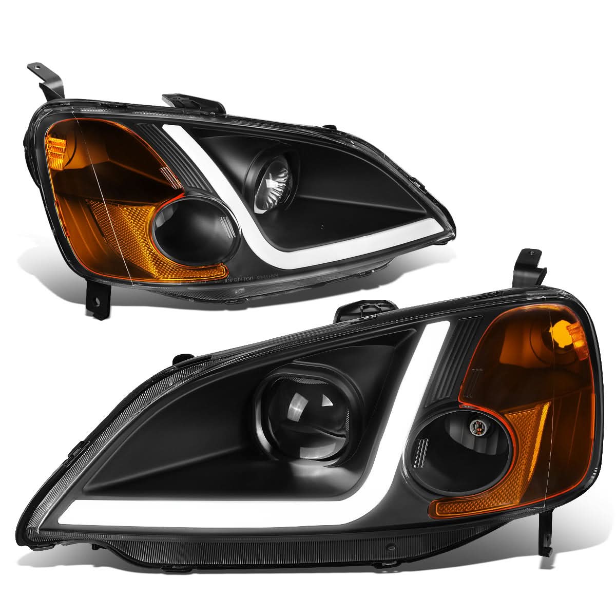 01-03 Honda Civic LED DRL Projector Headlights Black Housing