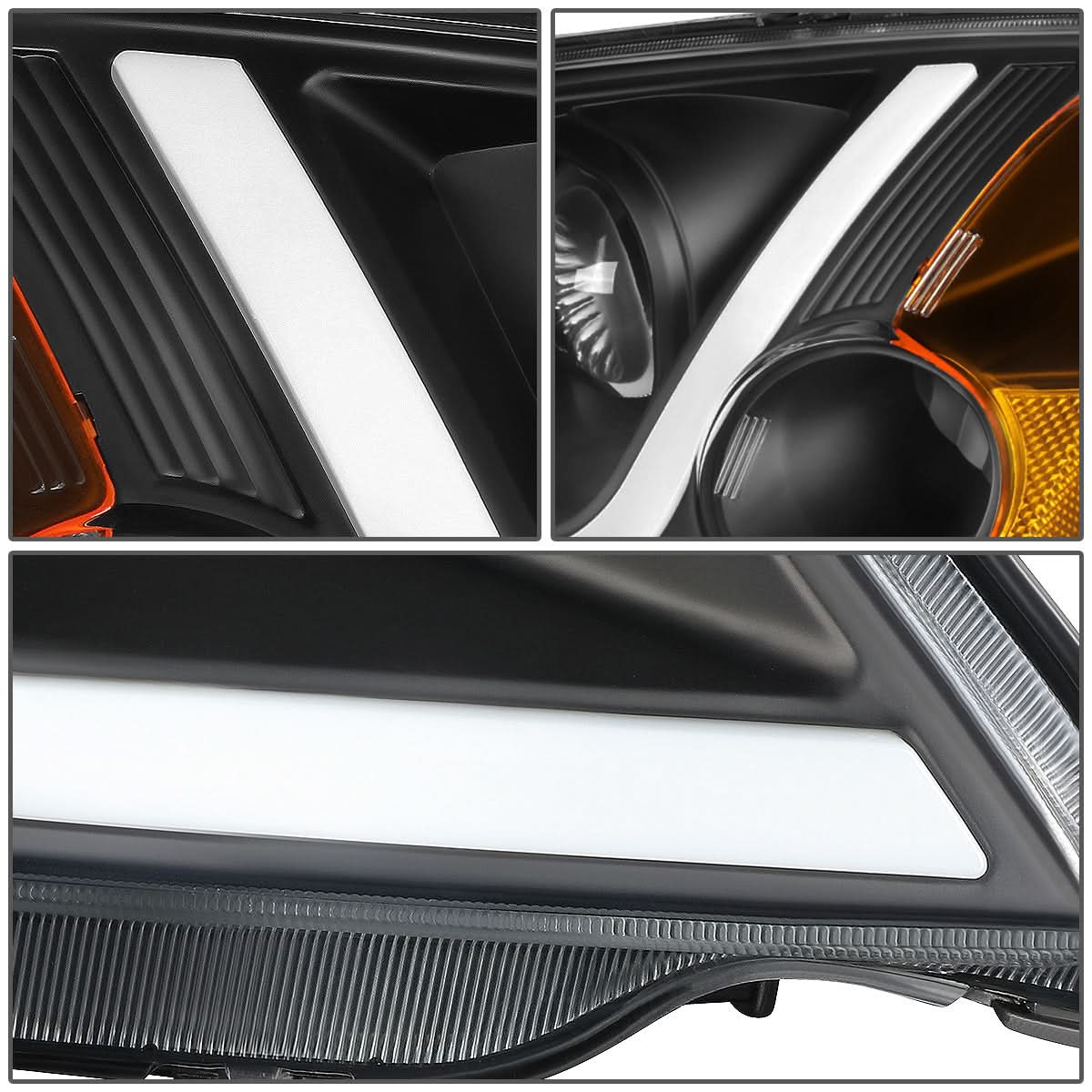 01-03 Honda Civic LED DRL Projector Headlights Black Housing