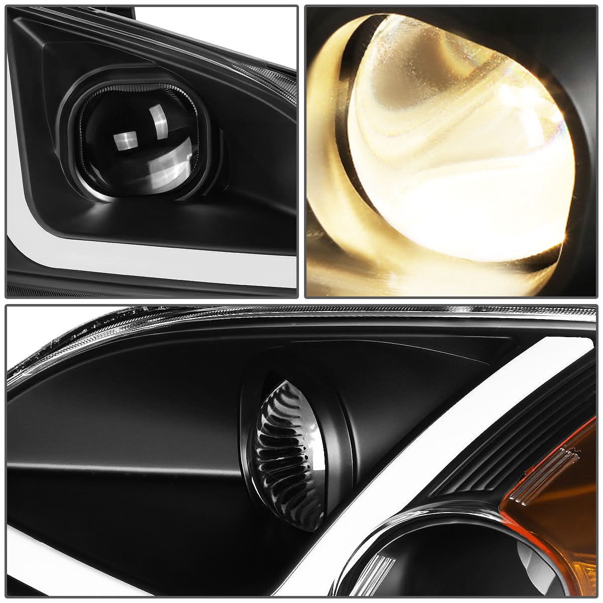 01-03 Honda Civic LED DRL Projector Headlights Black Housing