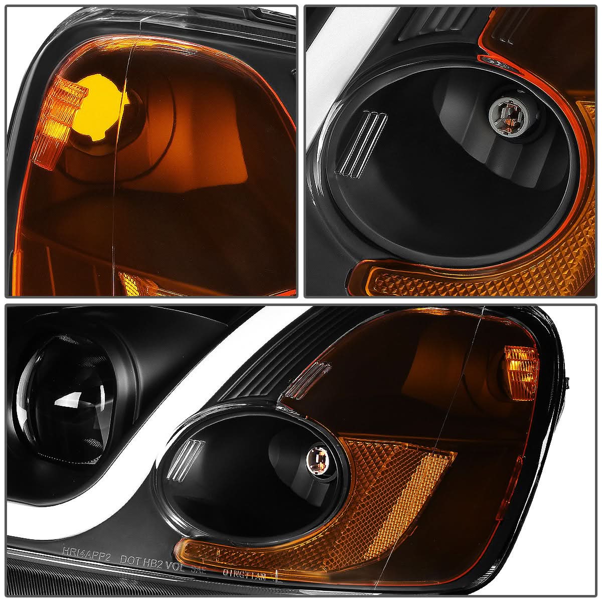 01-03 Honda Civic LED DRL Projector Headlights Black Housing
