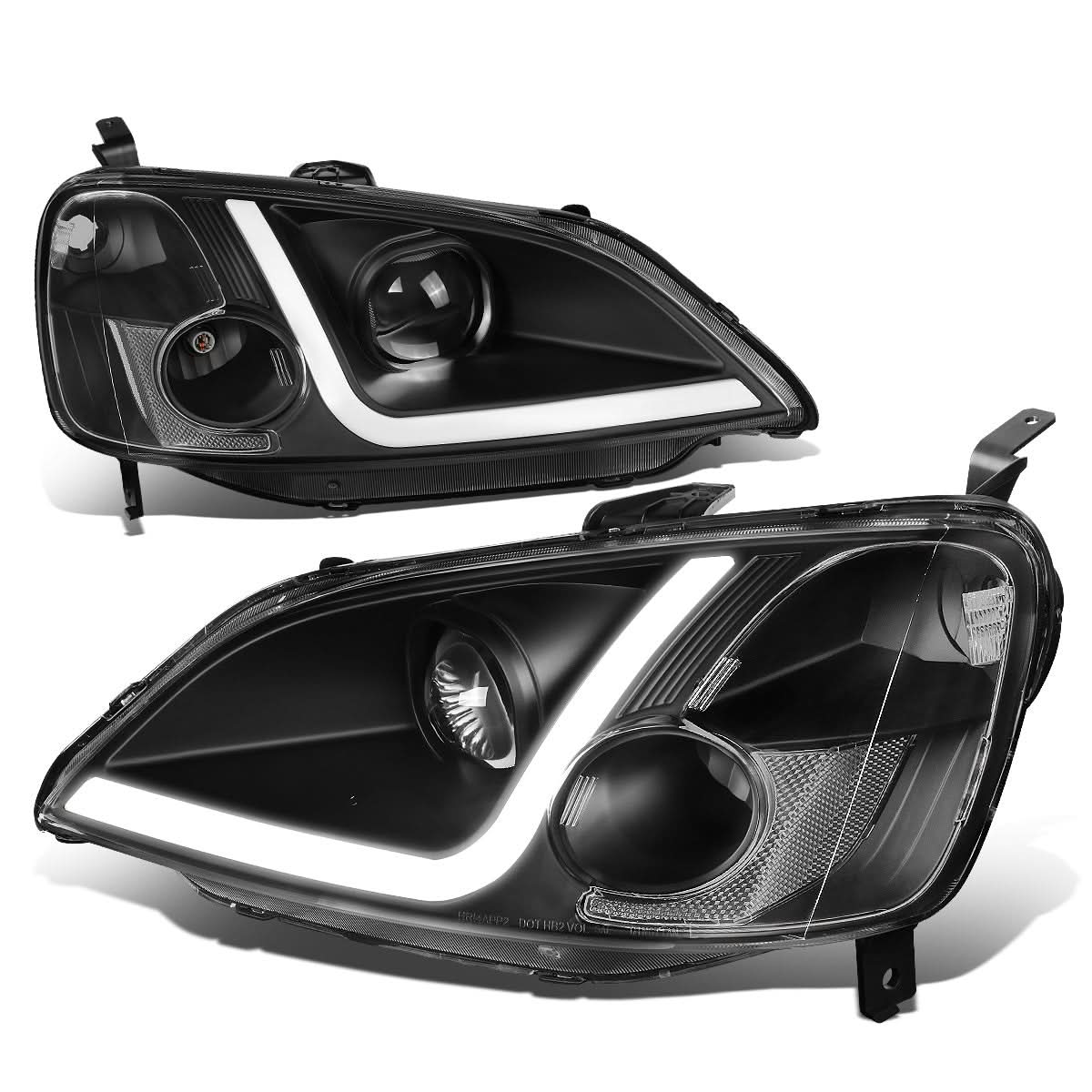 01-03 Honda Civic LED DRL Projector Headlights Black Housing