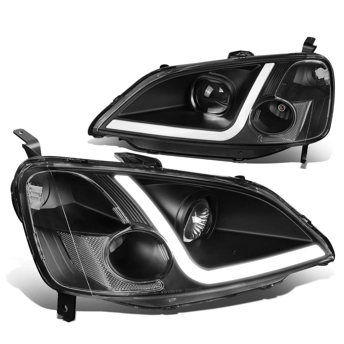 01-03 Honda Civic LED DRL Projector Headlights Black Housing
