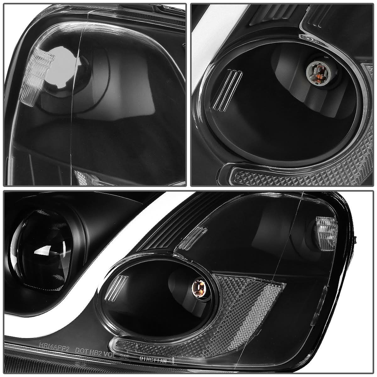 01-03 Honda Civic LED DRL Projector Headlights Black Housing