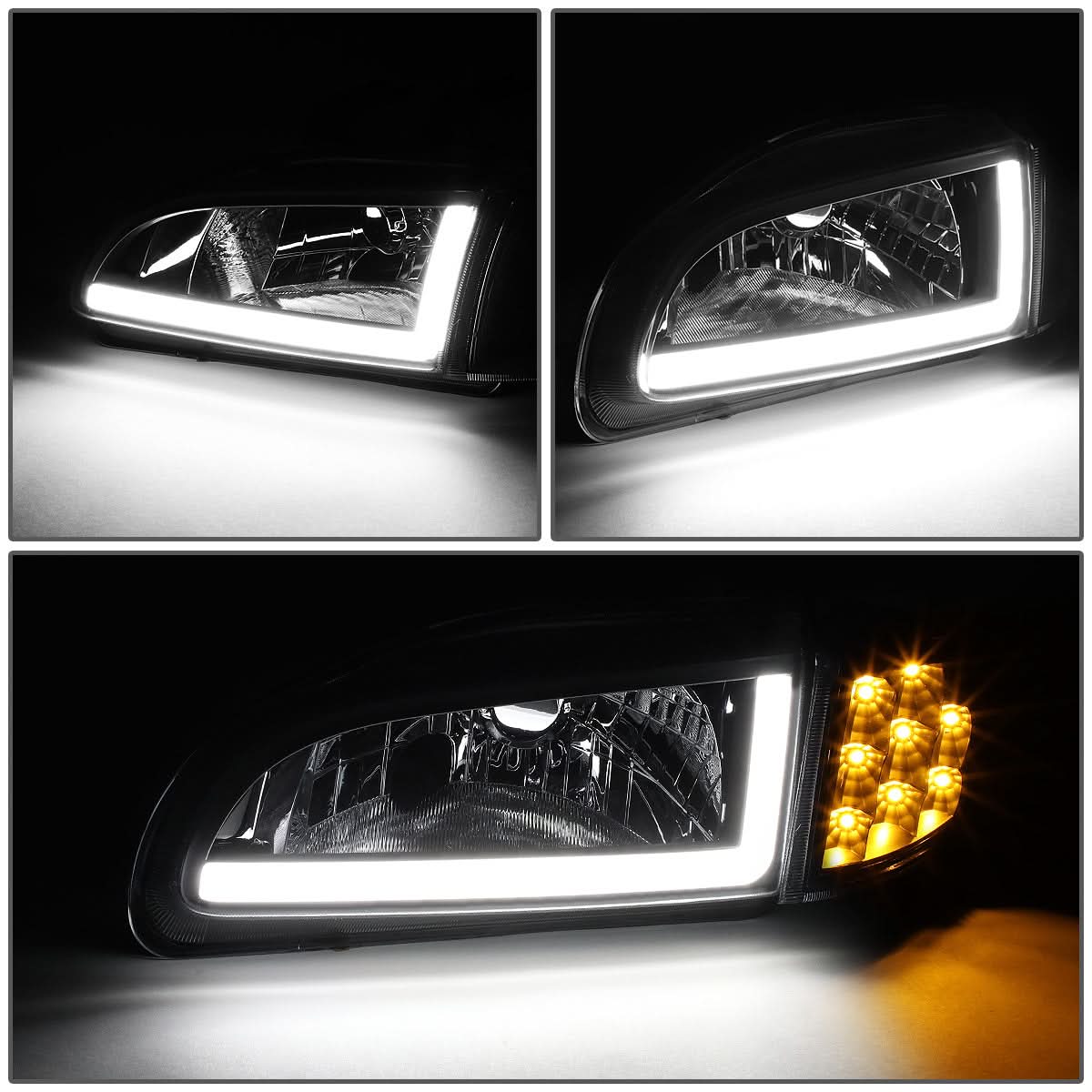 92-95 Honda Civic LED DRL Headlights Black Housing Clear Corner
