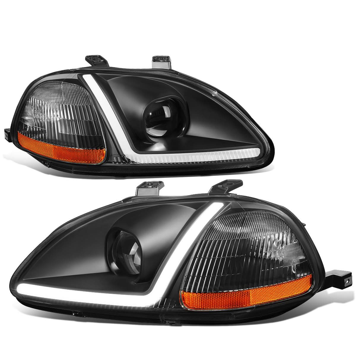 96-98 Honda Civic LED DRL Projector Headlights Black Housing