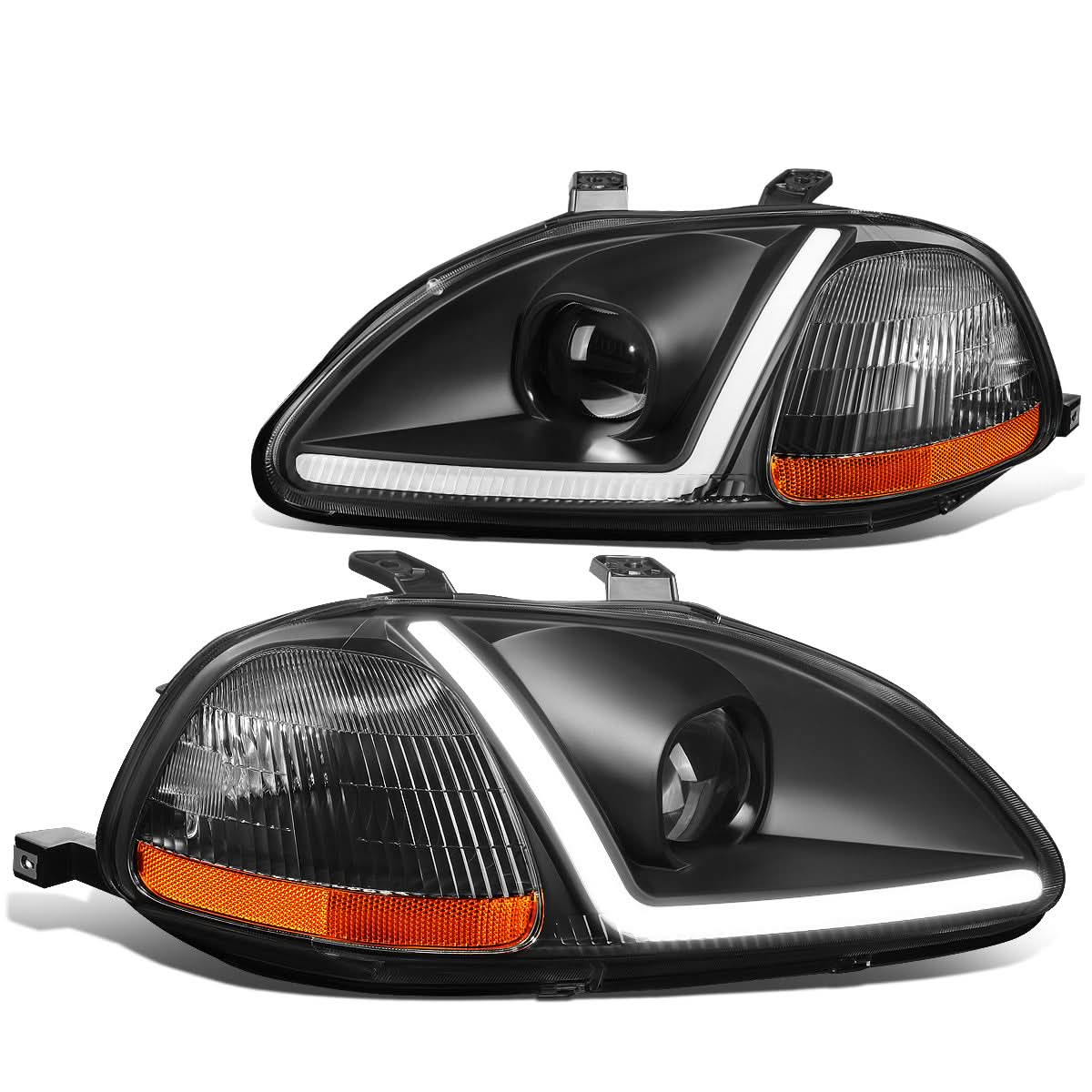 96-98 Honda Civic LED DRL Projector Headlights Black Housing
