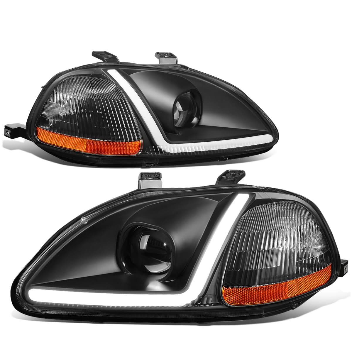 96-98 Honda Civic LED DRL Projector Headlights Black Housing