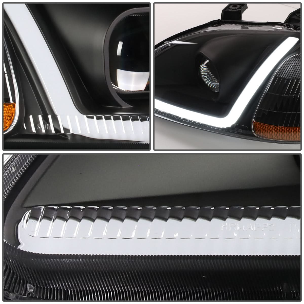 96-98 Honda Civic LED DRL Projector Headlights Black Housing