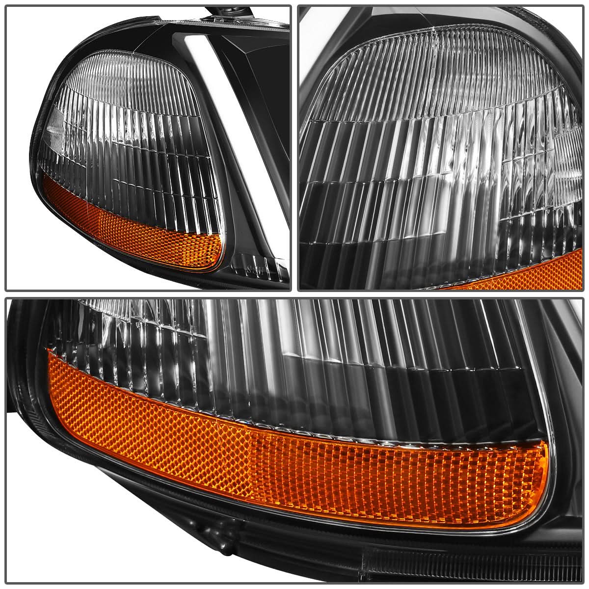 96-98 Honda Civic LED DRL Projector Headlights Black Housing