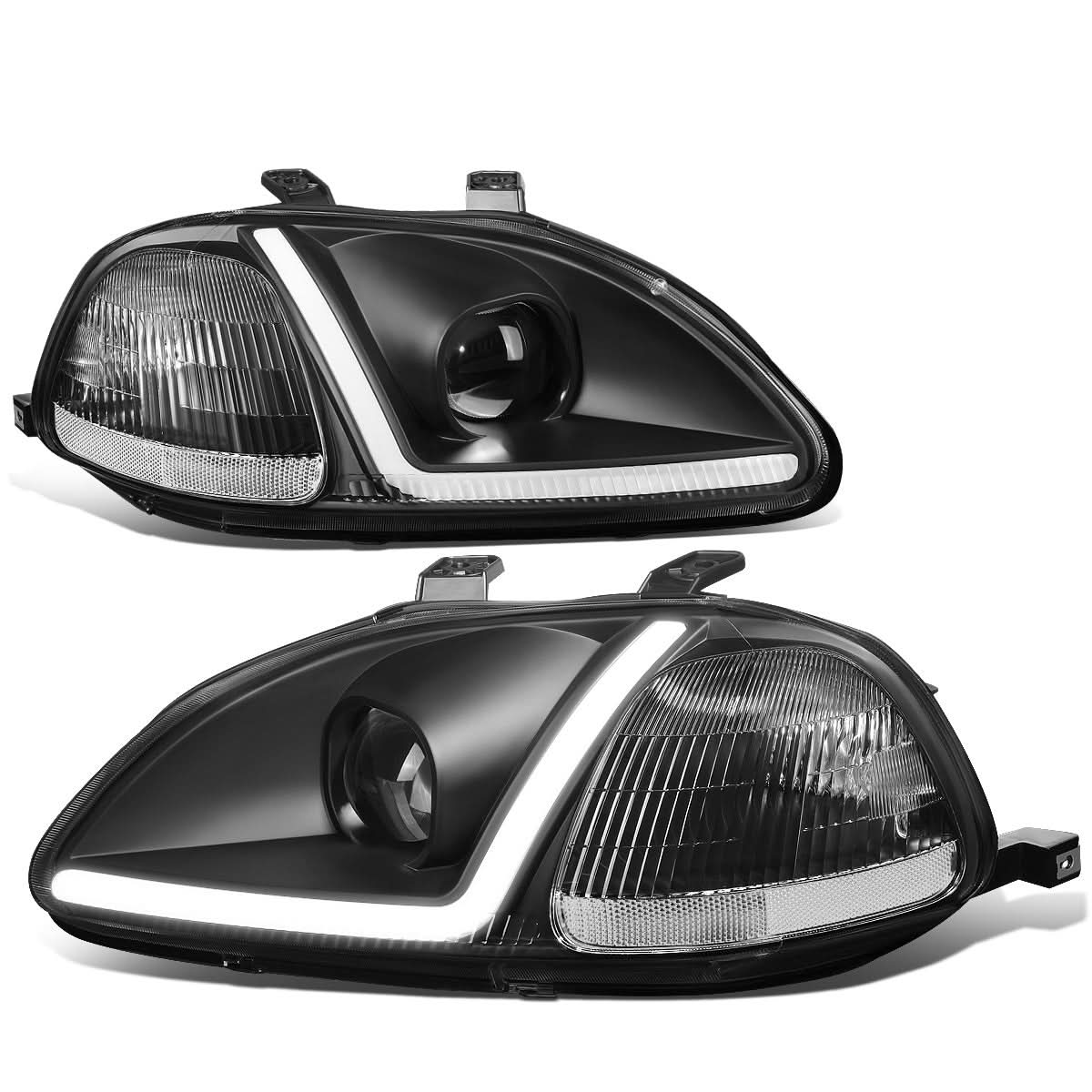 96-98 Honda Civic LED DRL Projector Headlights Black Housing