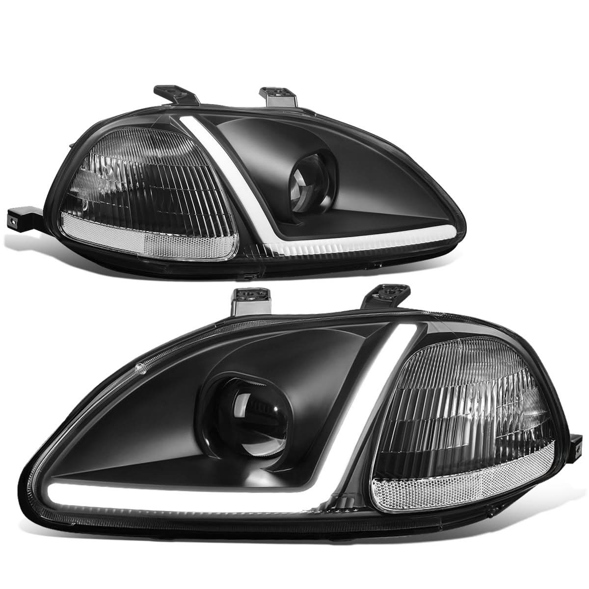 96-98 Honda Civic LED DRL Projector Headlights Black Housing