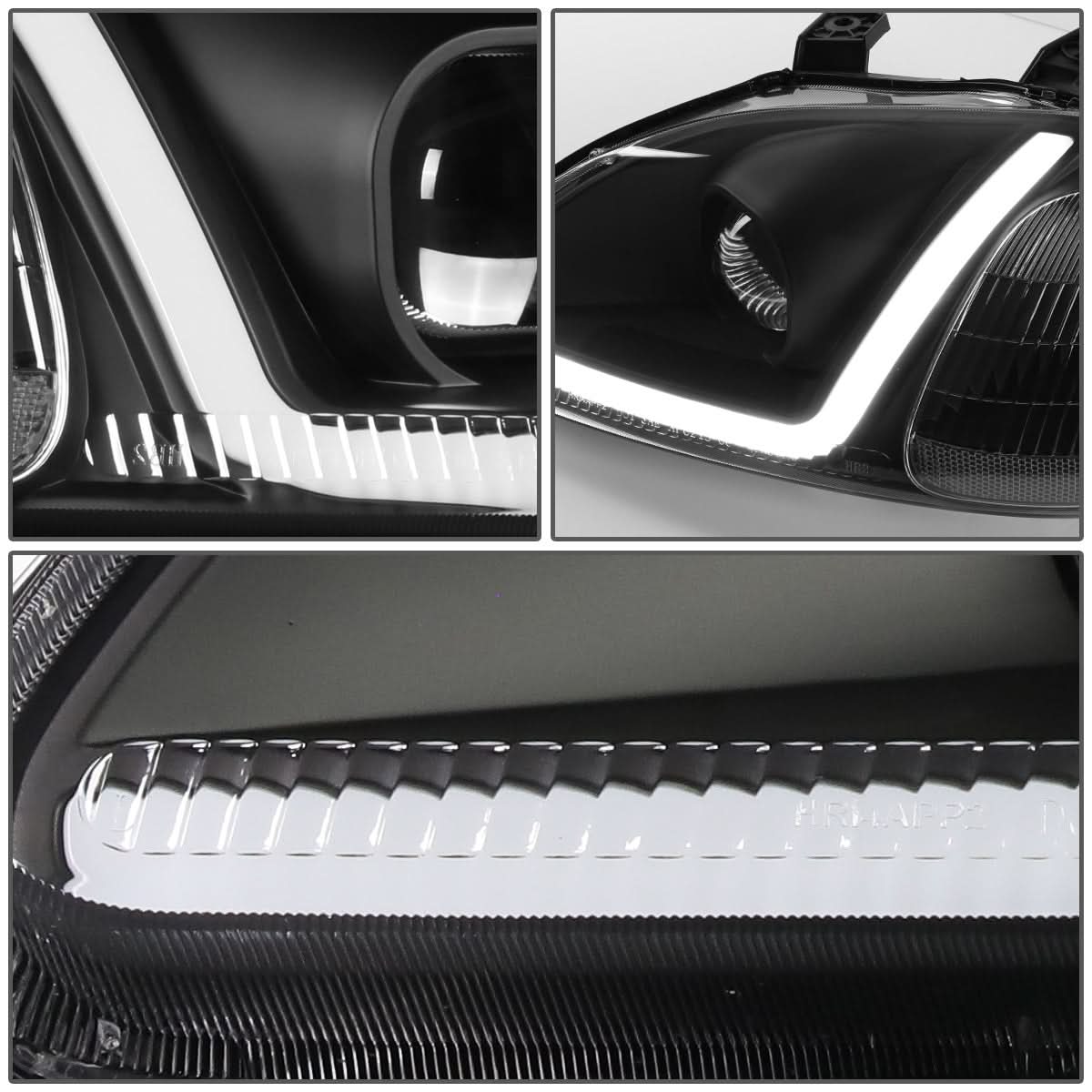 96-98 Honda Civic LED DRL Projector Headlights Black Housing