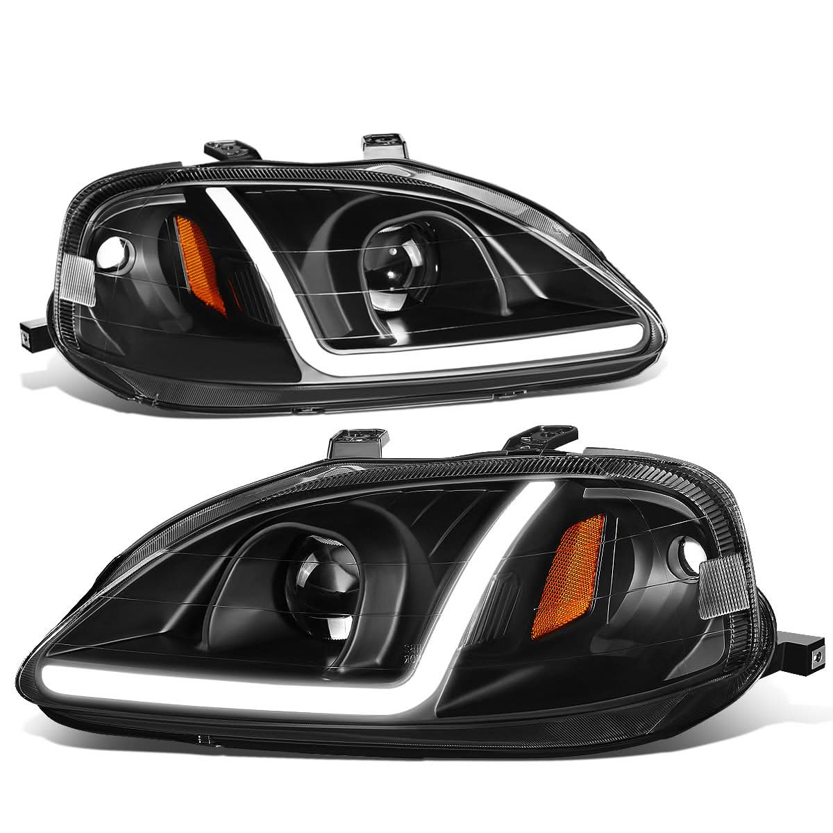 99-00 Honda Civic LED DRL Projector Headlights Black Housing