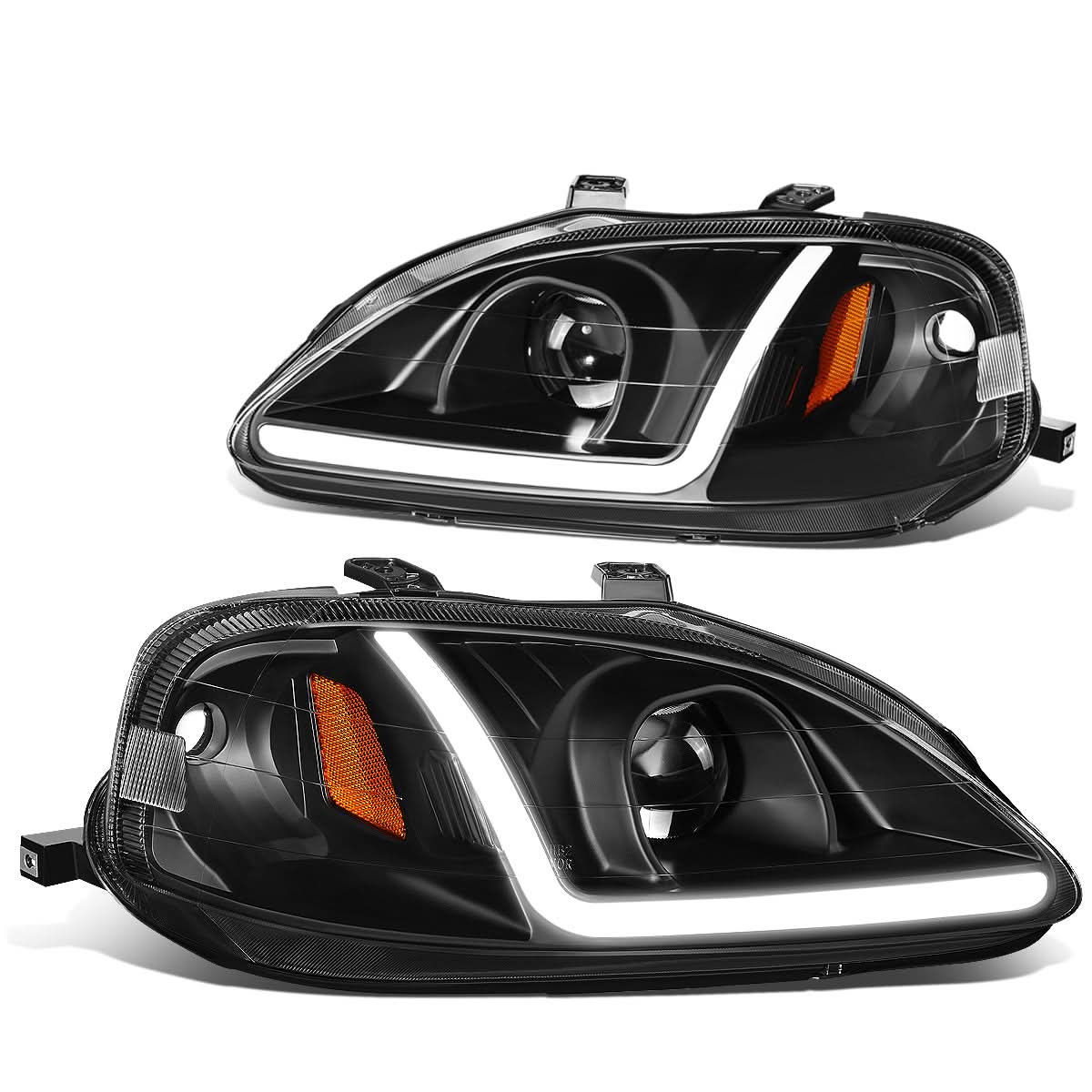 99-00 Honda Civic LED DRL Projector Headlights Black Housing