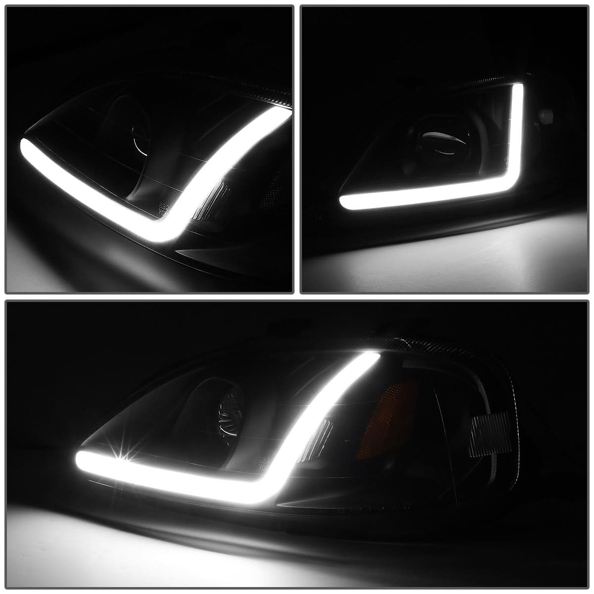99-00 Honda Civic LED DRL Projector Headlights Black Housing
