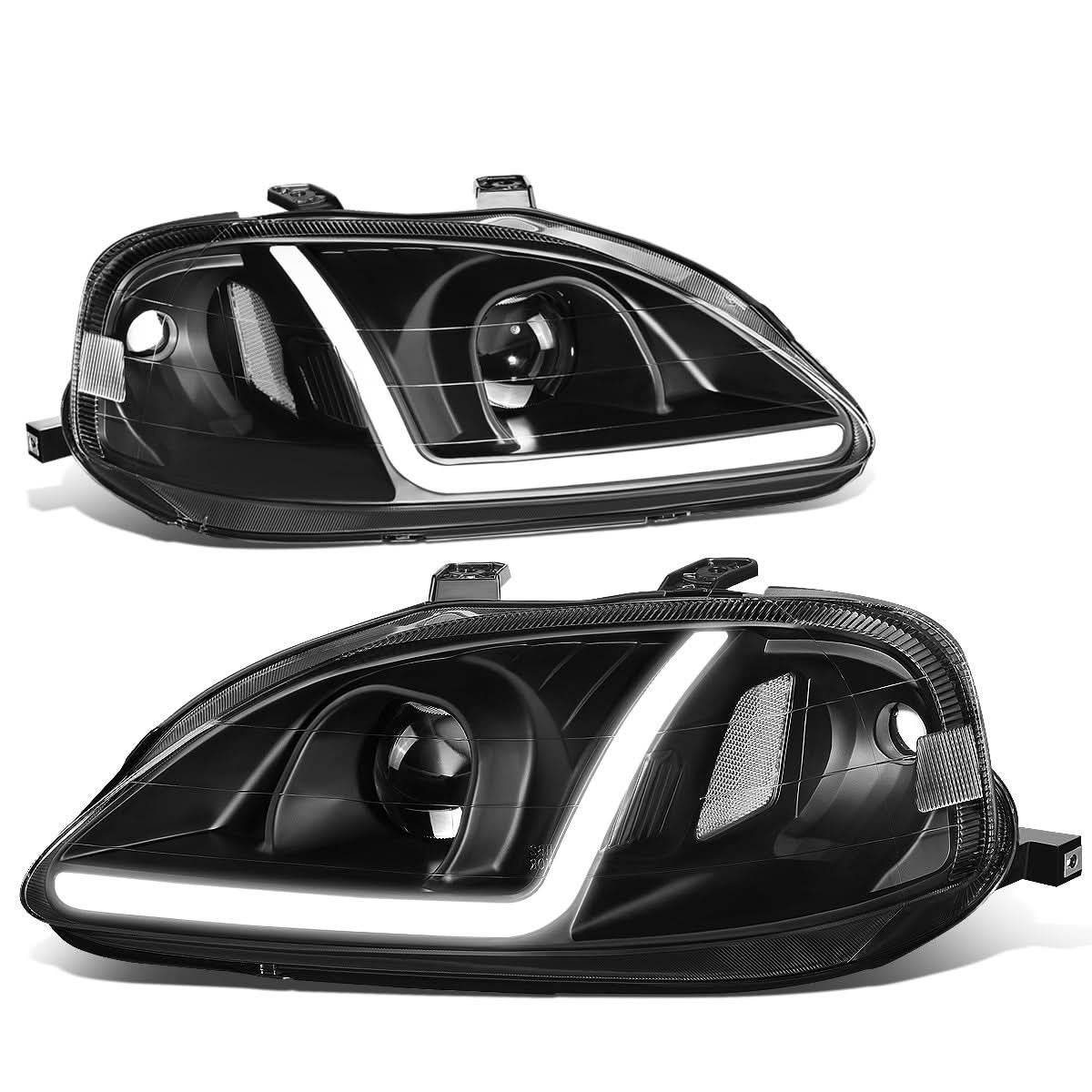 99-00 Honda Civic LED DRL Projector Headlights Black Housing