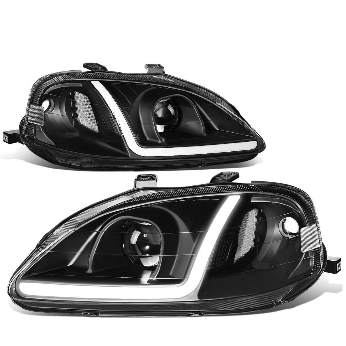 99-00 Honda Civic LED DRL Projector Headlights Black Housing