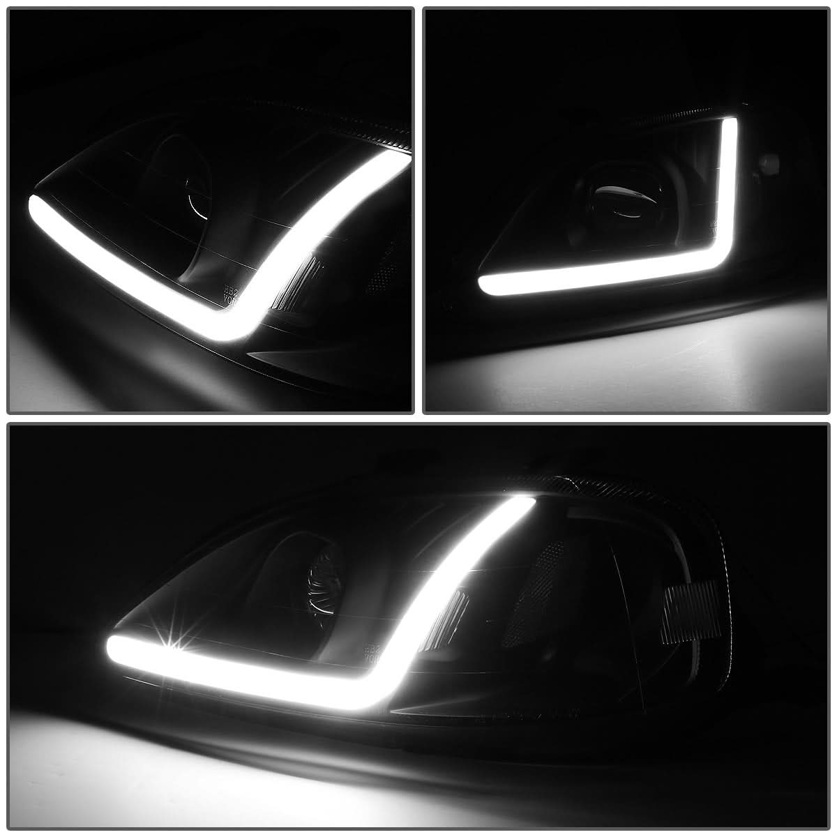 99-00 Honda Civic LED DRL Projector Headlights Black Housing