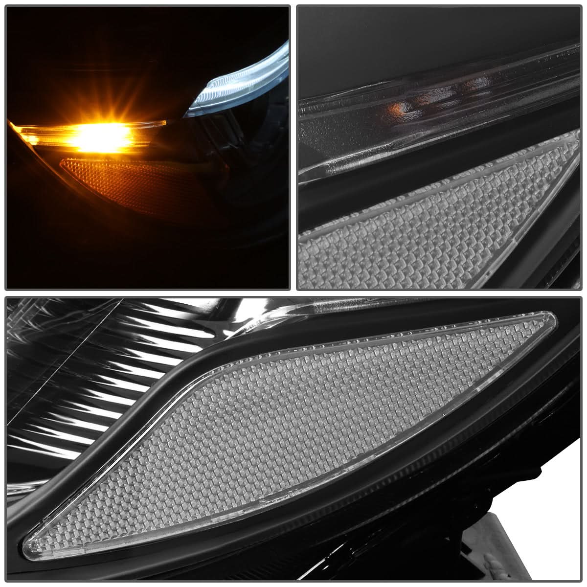 2014-2015 Kia Sorento LED DRL Headlights - Black Housing Clear Corner