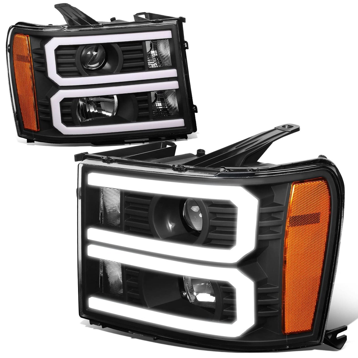 07-13 GMC Sierra 1500 / 07-14 Sierra 2500 3500 Dual U-Bar LED DRL Headlights