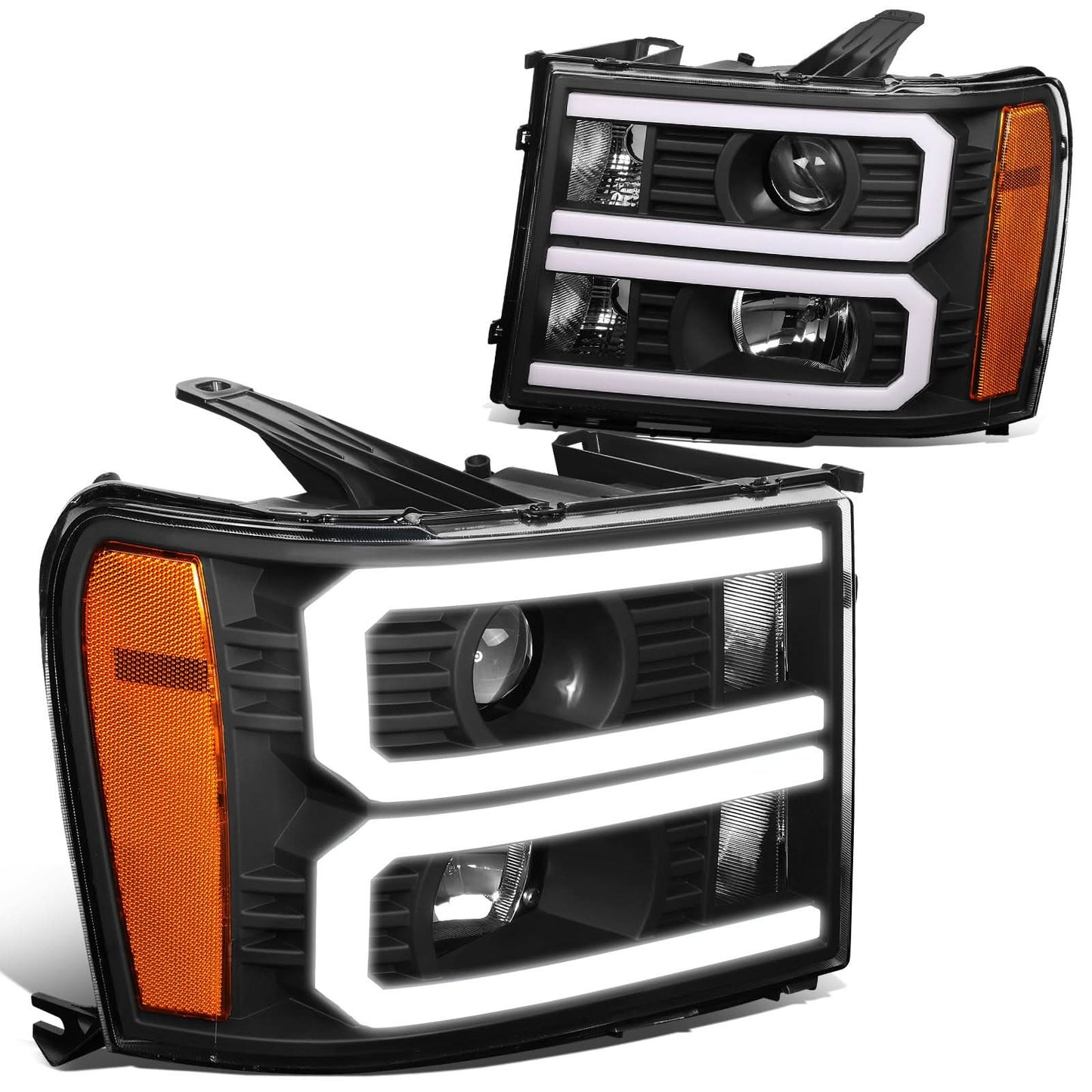 07-13 GMC Sierra 1500 / 07-14 Sierra 2500 3500 Dual U-Bar LED DRL Headlights