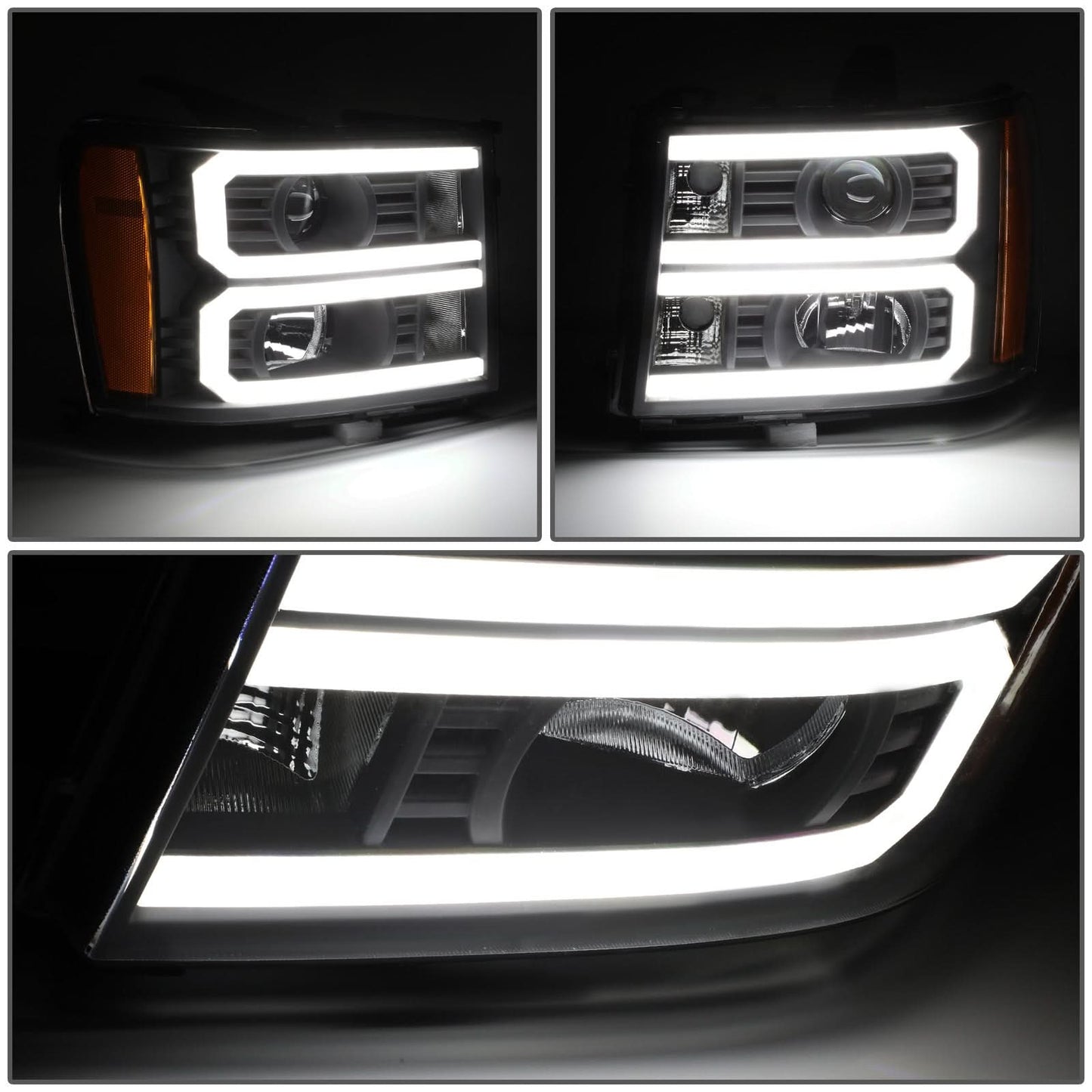 07-13 GMC Sierra 1500 / 07-14 Sierra 2500 3500 Dual U-Bar LED DRL Headlights