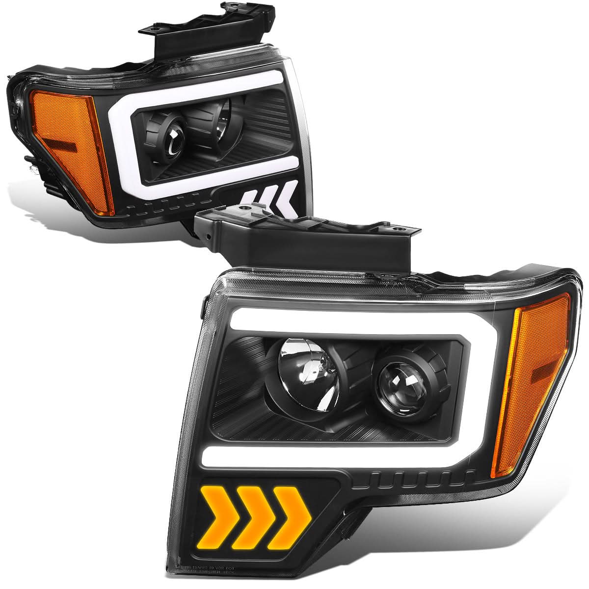 09-14 Ford F-150 LED DRL Projector Headlights Black Housing