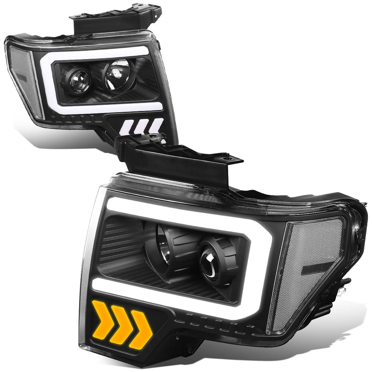 2009-2014 Ford F-150 LED DRL Projector Headlights Black Housing