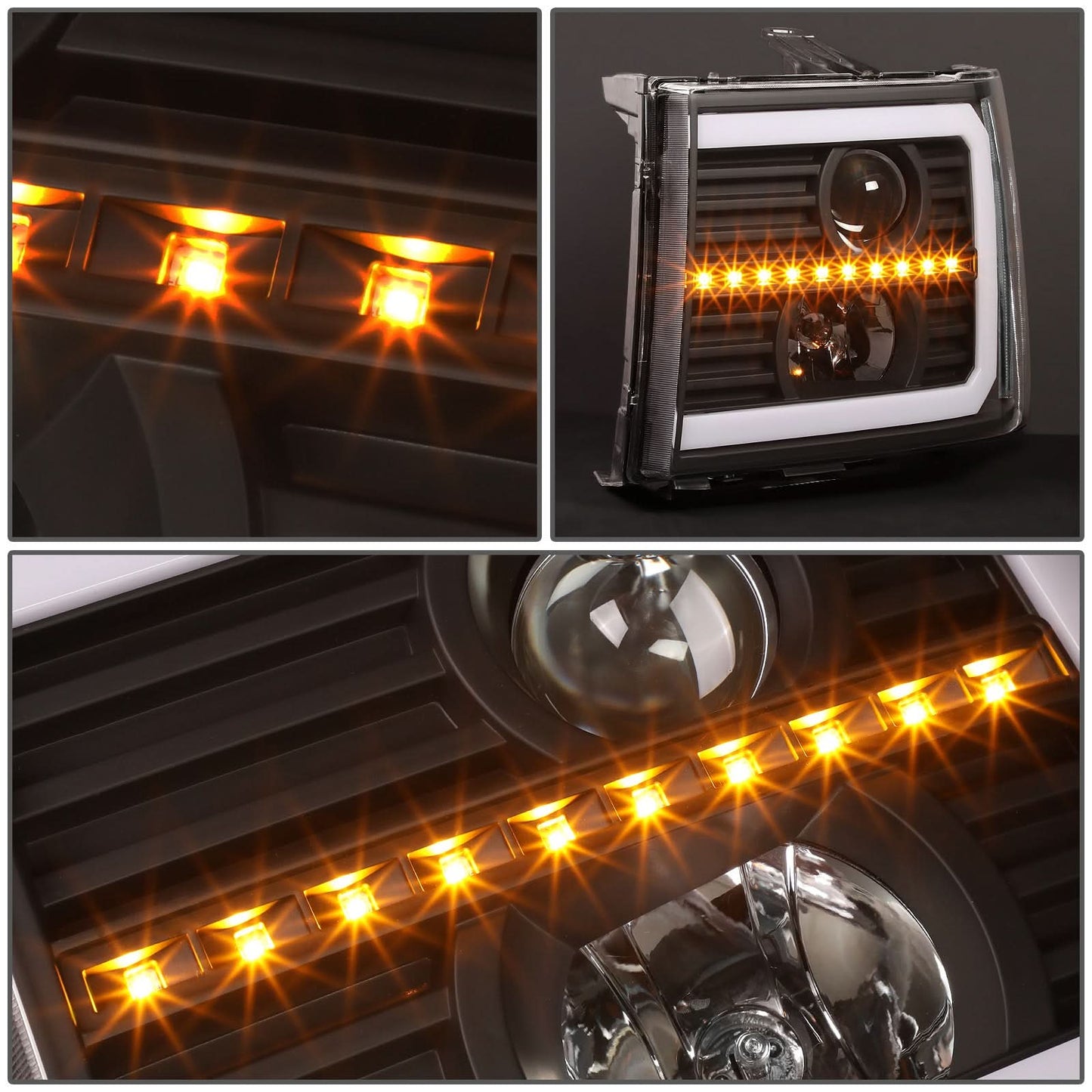2007-2014 GMC Sierra C-Bar LED DRL Sequential Headlights Black
