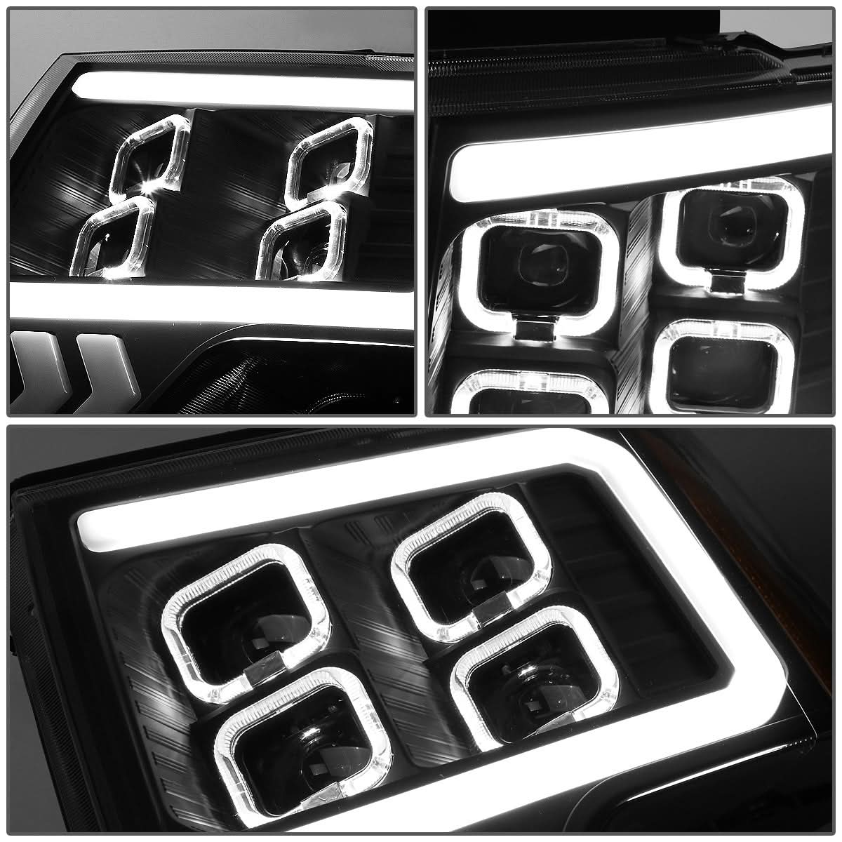 09-14 Ford F-150 Projector LED DRL Halo Headlights Black Housing