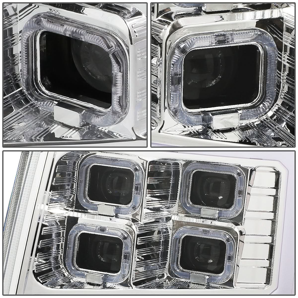 2009-2014 Ford F-150 Quad LED DRL Halo Ring Projector Headlights Chrome