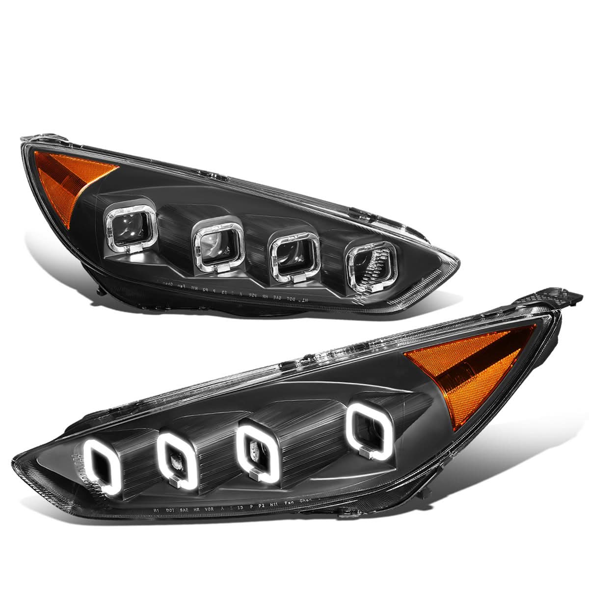 2015-2018 Ford Focus Sequential Halo Projector Headlights Black