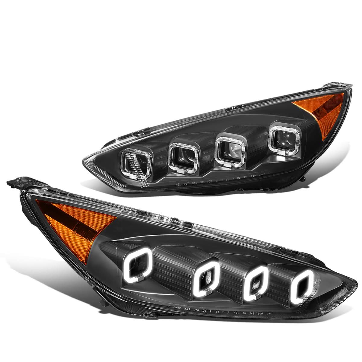 2015-2018 Ford Focus Sequential Halo Projector Headlights Black