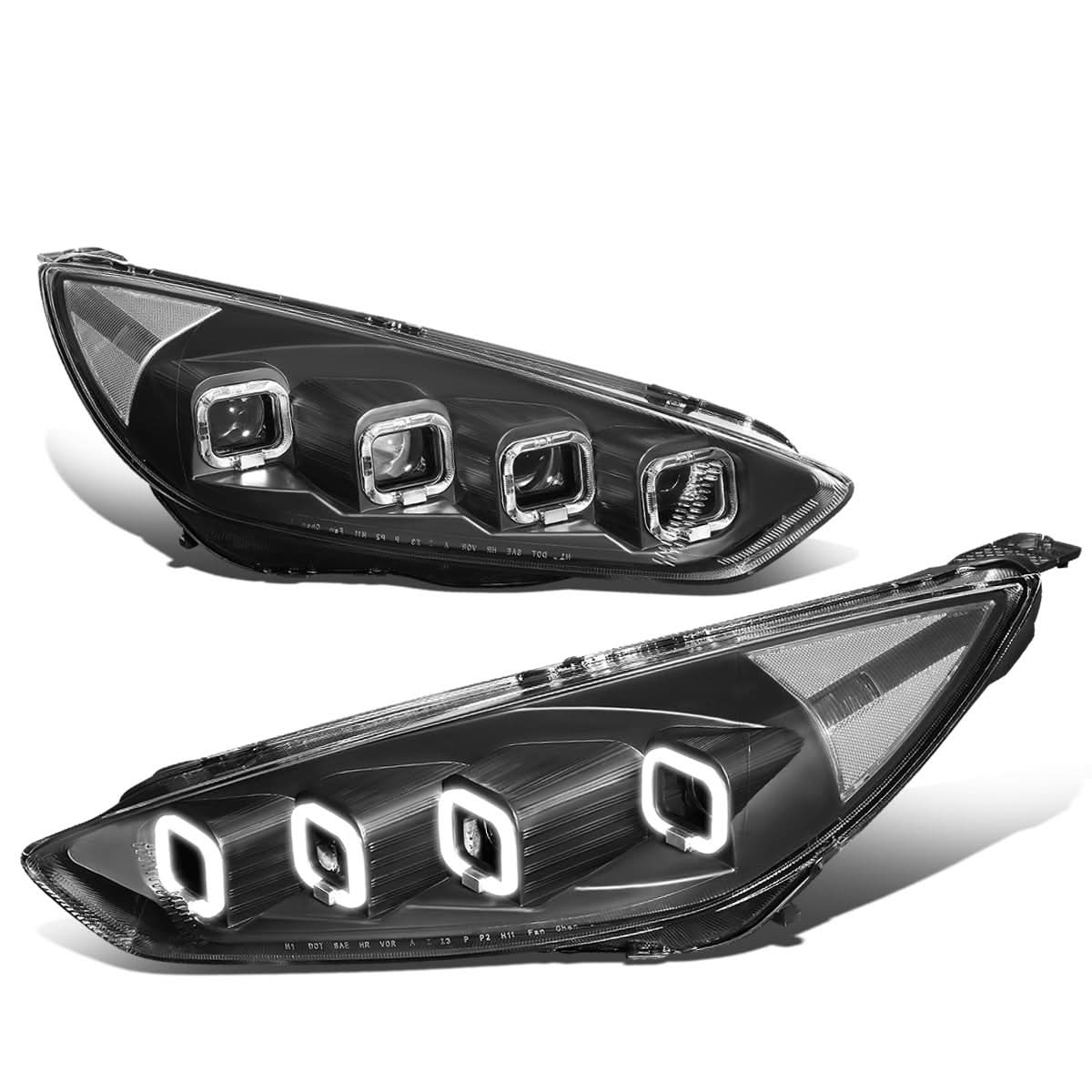 15-18 Ford Focus Sequential Halo Projector Headlights Black Housing