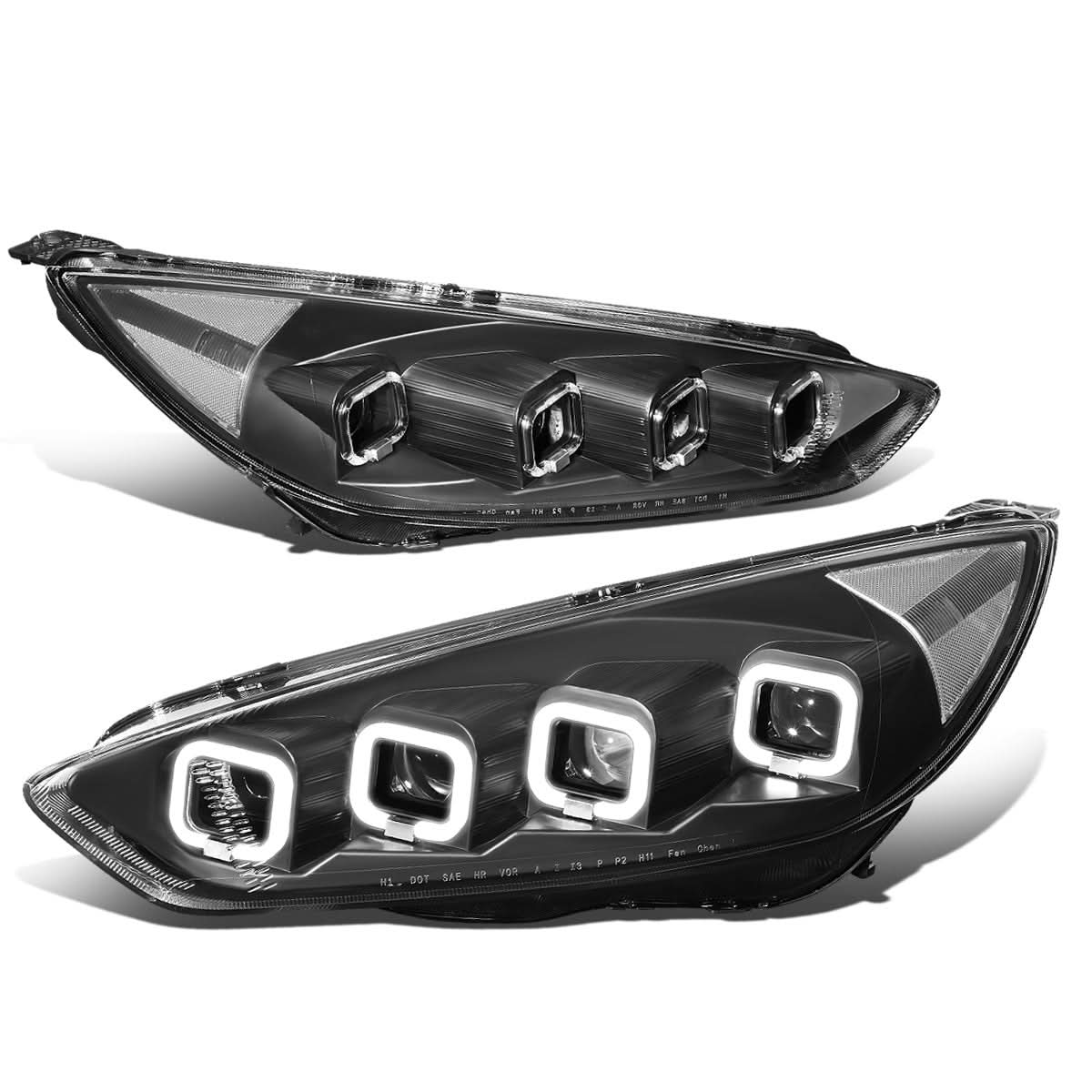 15-18 Ford Focus Sequential Halo Projector Headlights Black Housing