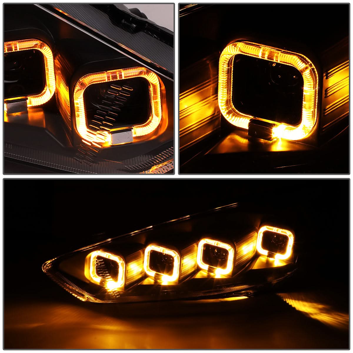 15-18 Ford Focus Sequential Halo Projector Headlights Black Housing