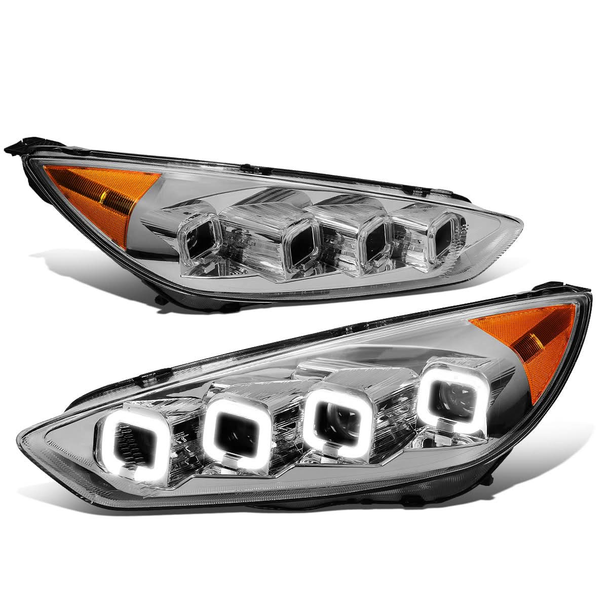 2015-2018 Ford Focus Sequential Halo Projector Headlights Chrome
