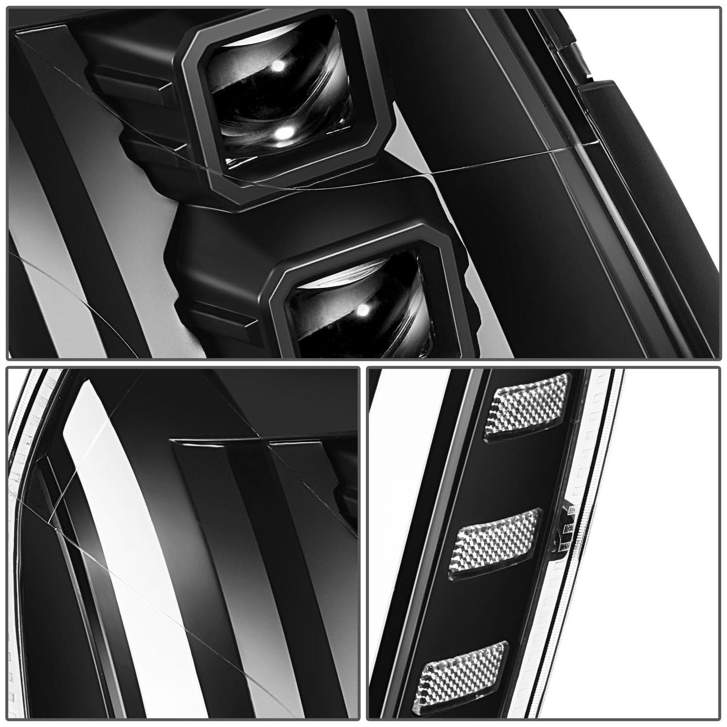 07-14 Cadillac Escalade Quad Projector LED Switchback Headlights Black