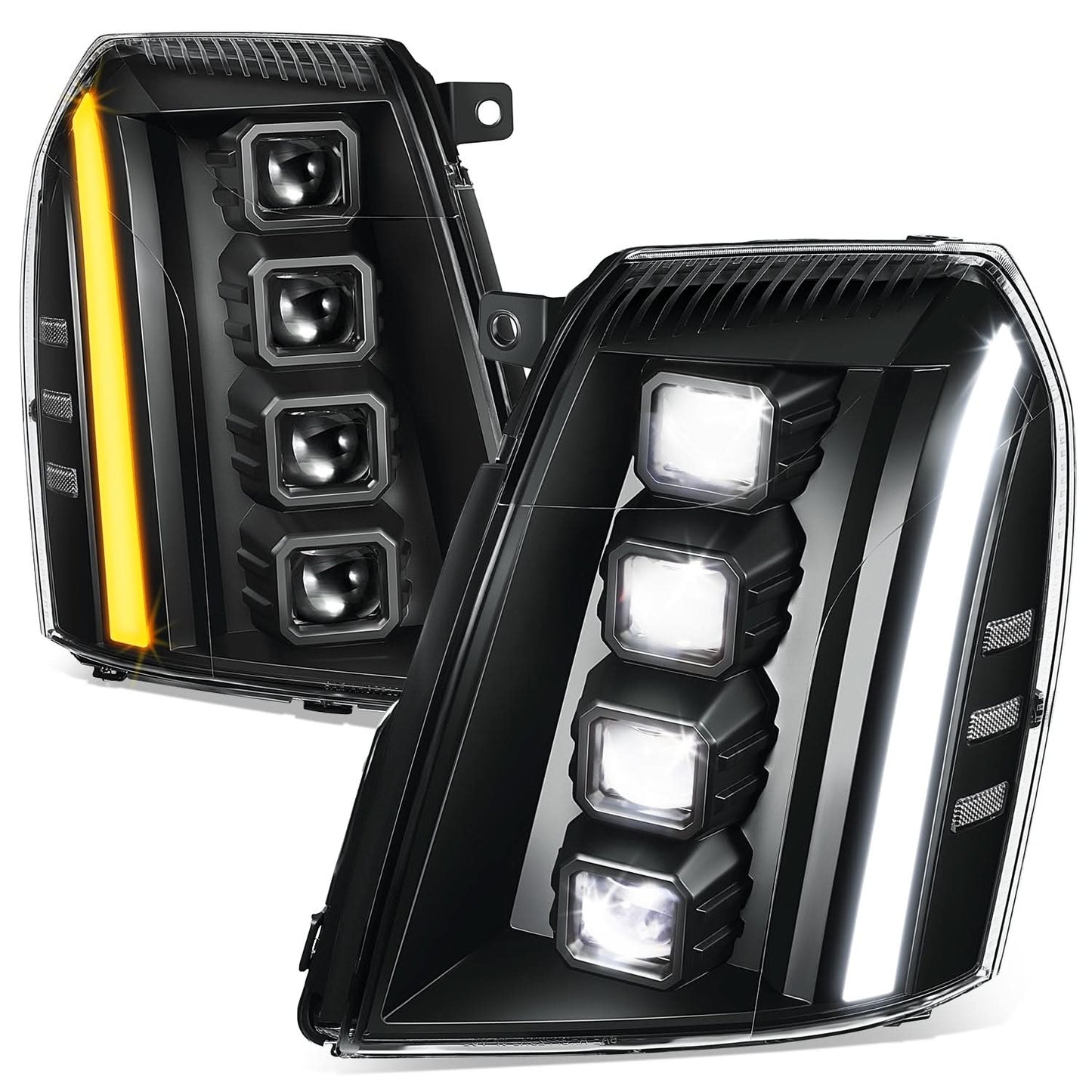 07-14 Cadillac Escalade Quad Projector LED Switchback Headlights Black
