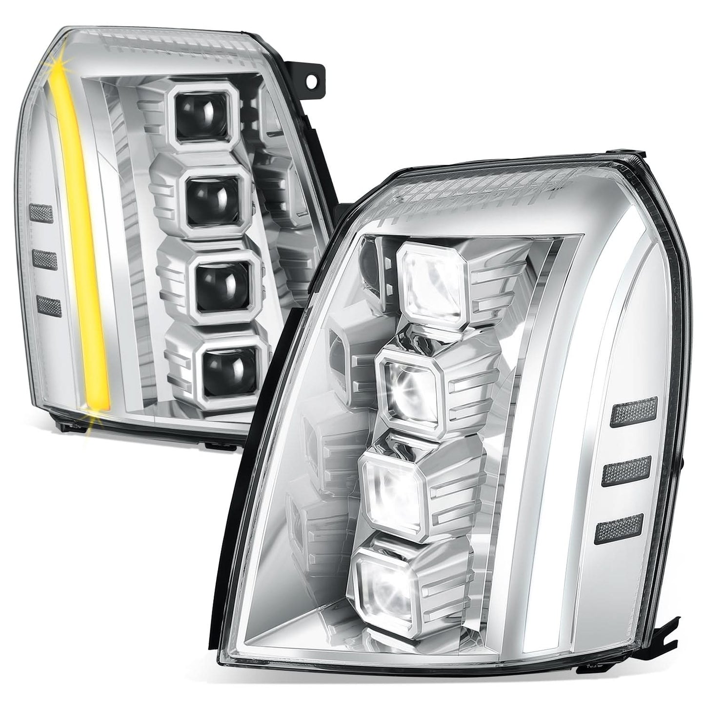 2007-2014 Cadillac Escalade Projector LED Switchback Headlights Chrome