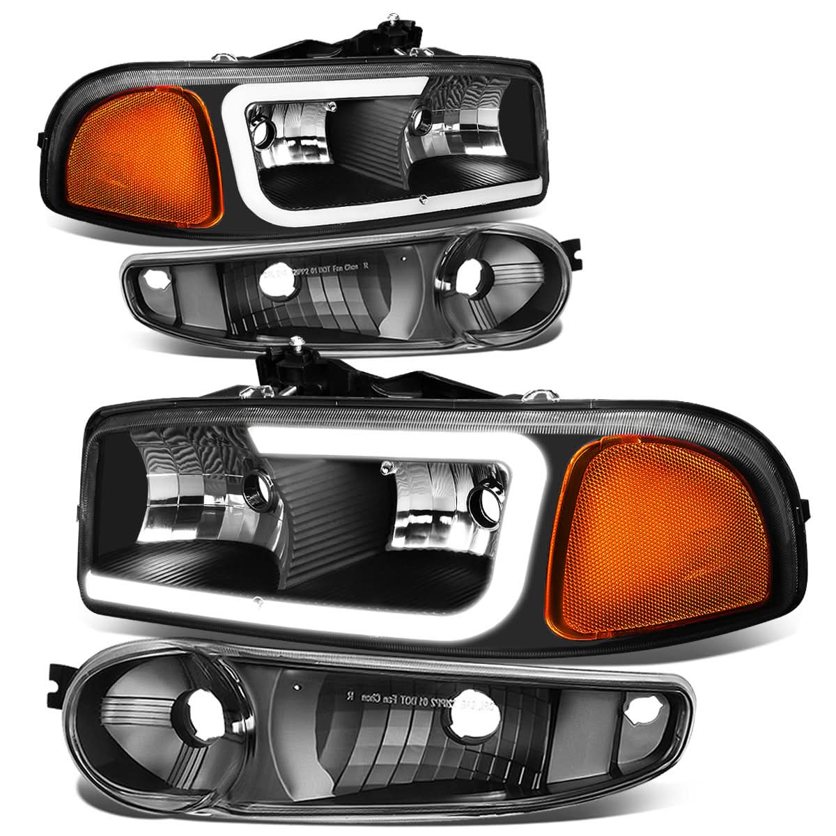 00-07 GMC Yukon Sierra LED DRL Headlights - Black Housing Amber Corner
