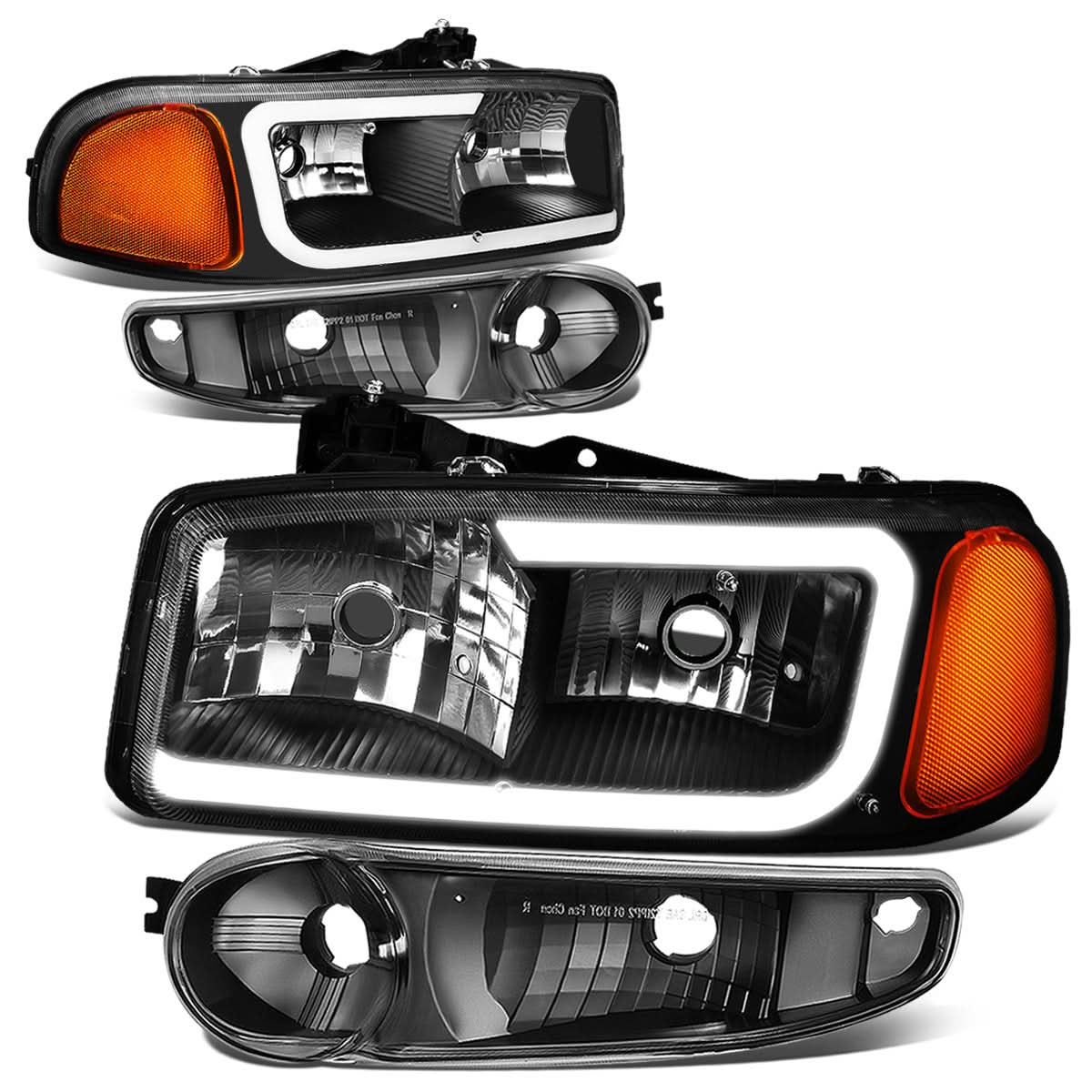 00-07 GMC Yukon Sierra LED DRL Headlights - Black Housing Amber Corner