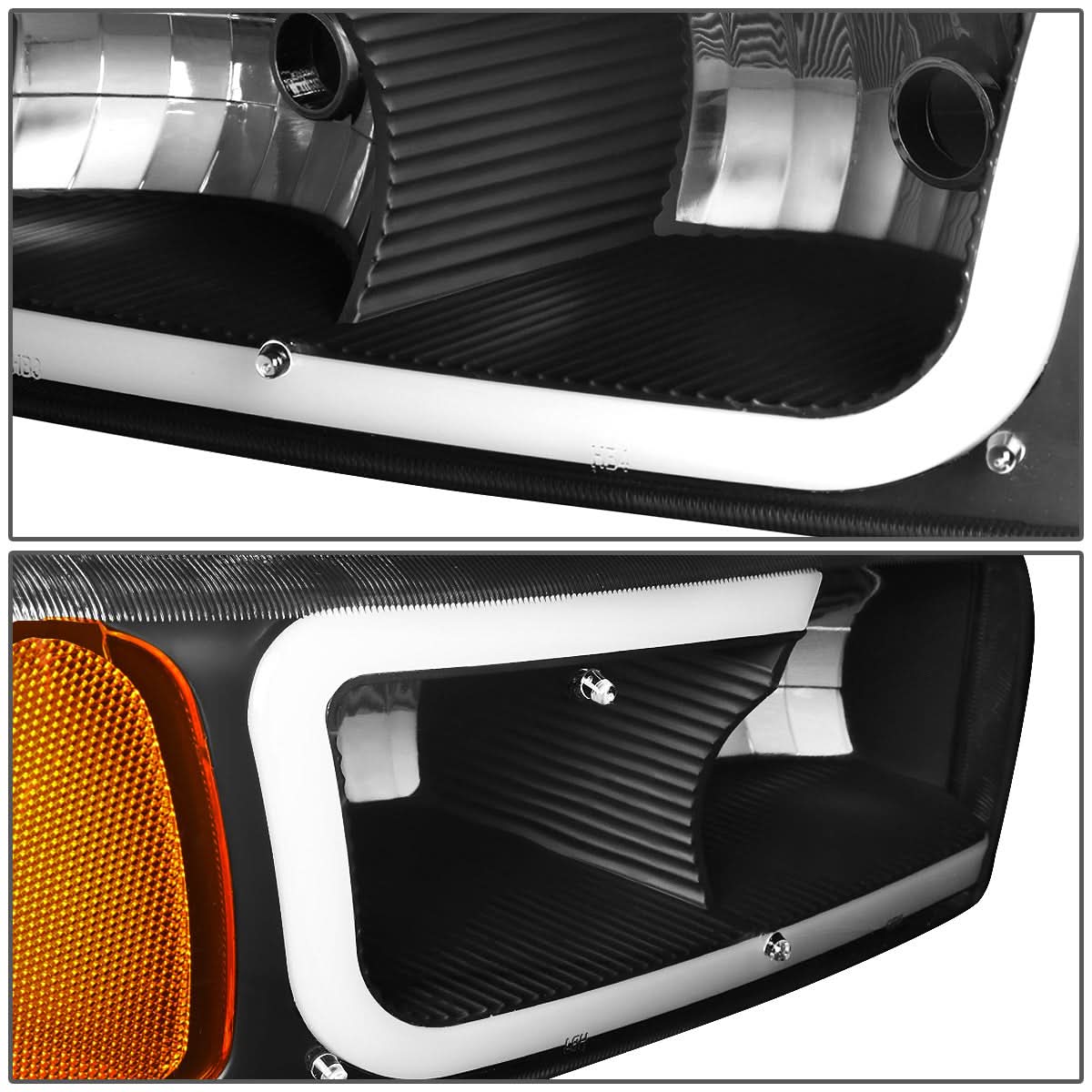 00-07 GMC Yukon Sierra LED DRL Headlights - Black Housing Amber Corner