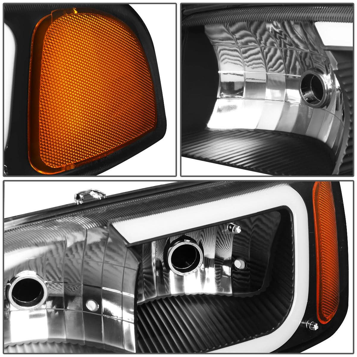 00-07 GMC Yukon Sierra LED DRL Headlights - Black Housing Amber Corner