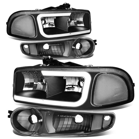 00-07 GMC Yukon Sierra LED DRL Headlights Black Housing Clear Corner